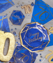 Navy Blue & Gold Geode 70th Birthday Party Supplies | Balloon | Decoration | Packs